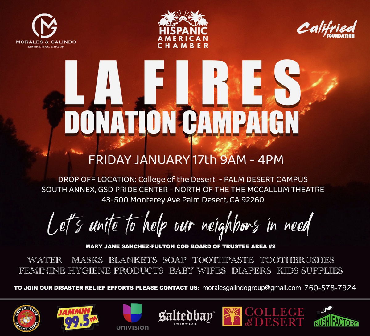 Los Angeles fire donation drop-off at College of the Desert