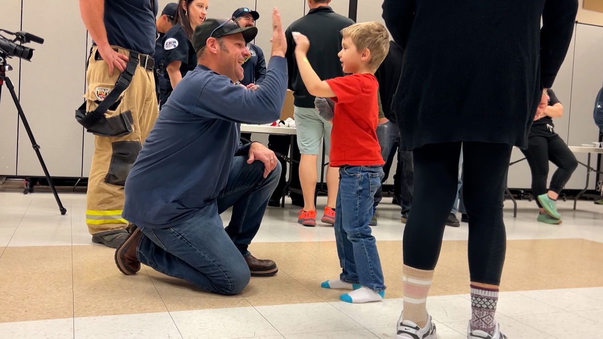 Preschool students get brand new socks from Pocatello Fire Department