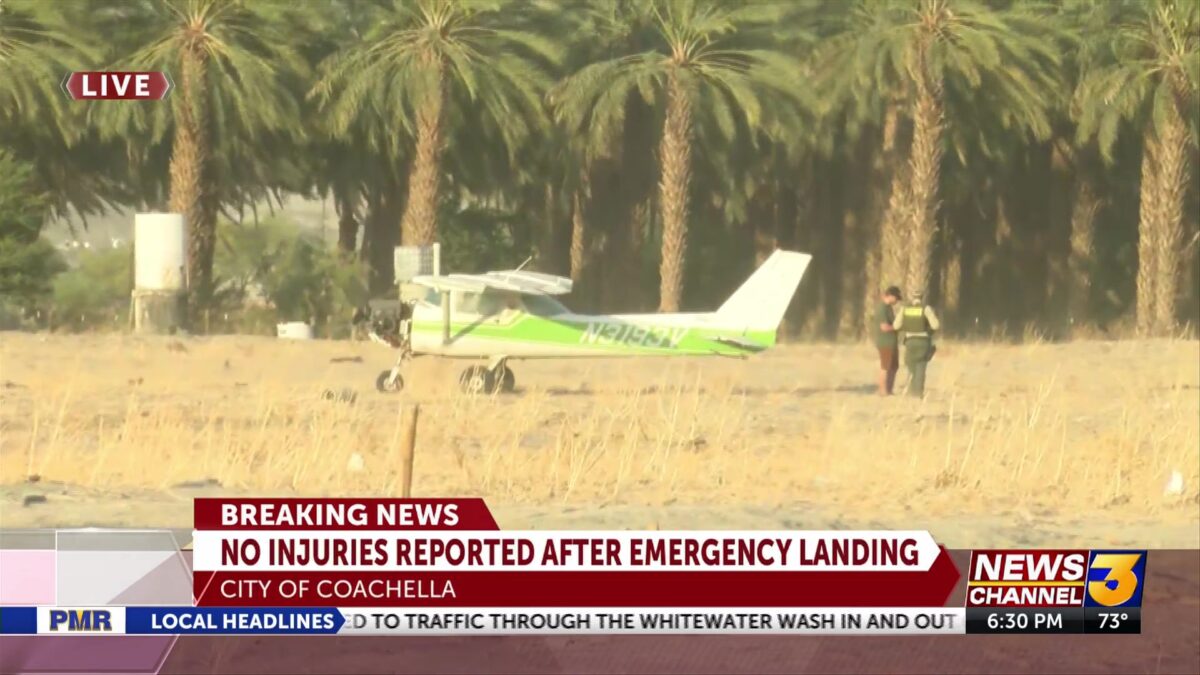 Banner plane makes emergency landing in open field in city of Coachella