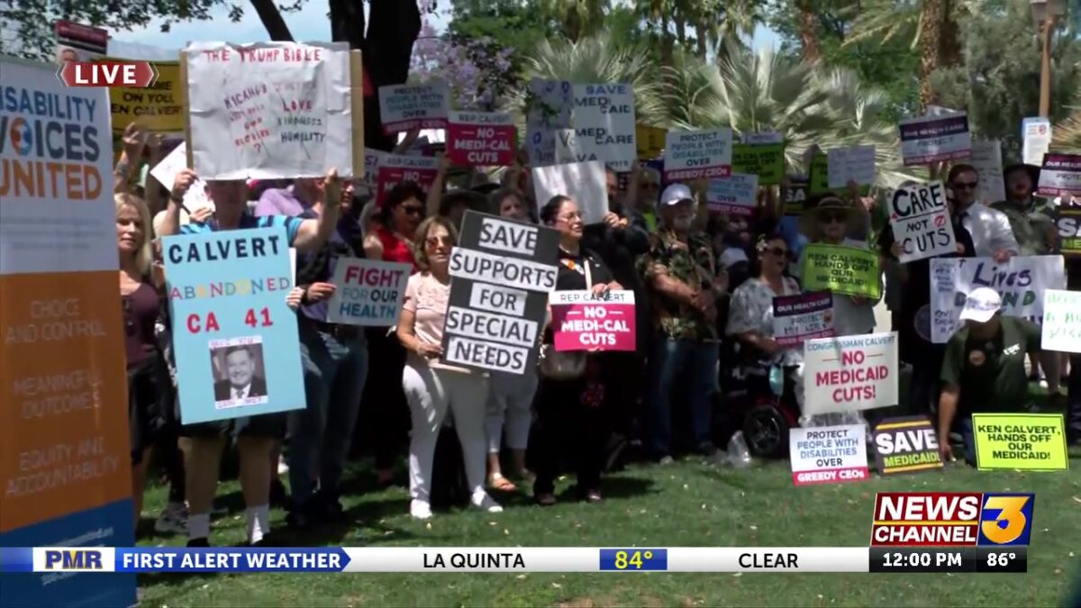 Rally outside Calvert’s office urging he block potential Medicaid cuts