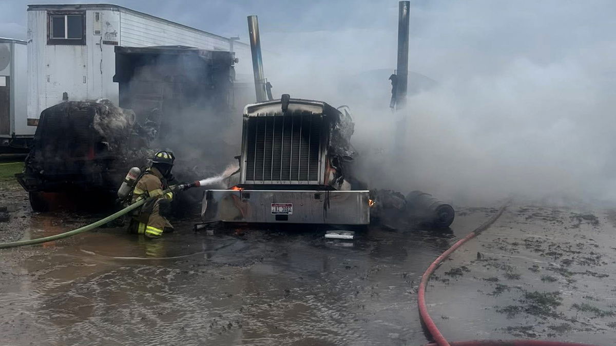Dump truck and semi totaled in fire near Fort Hall; Fuel spill reported