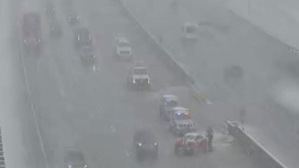 Crash closes left lane of I-25 southbound near County Line as slick conditions persist