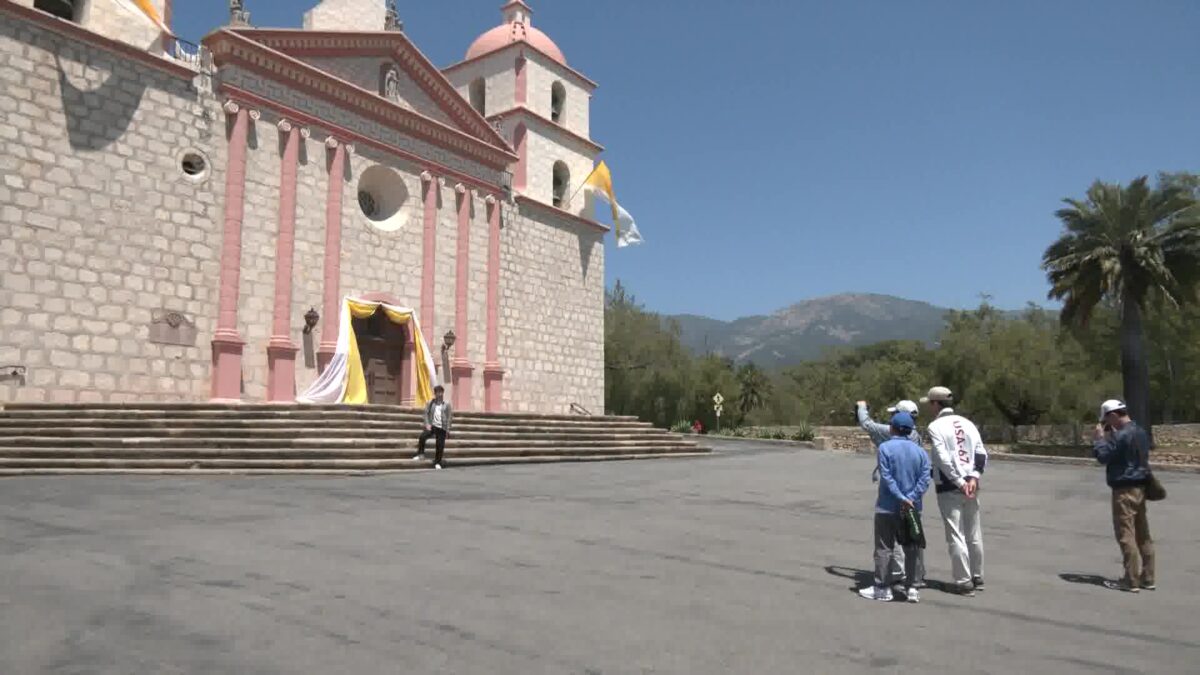 Special Flags and Bell Ringing at the Santa Barbara Mission welcome Pope Leo XIV