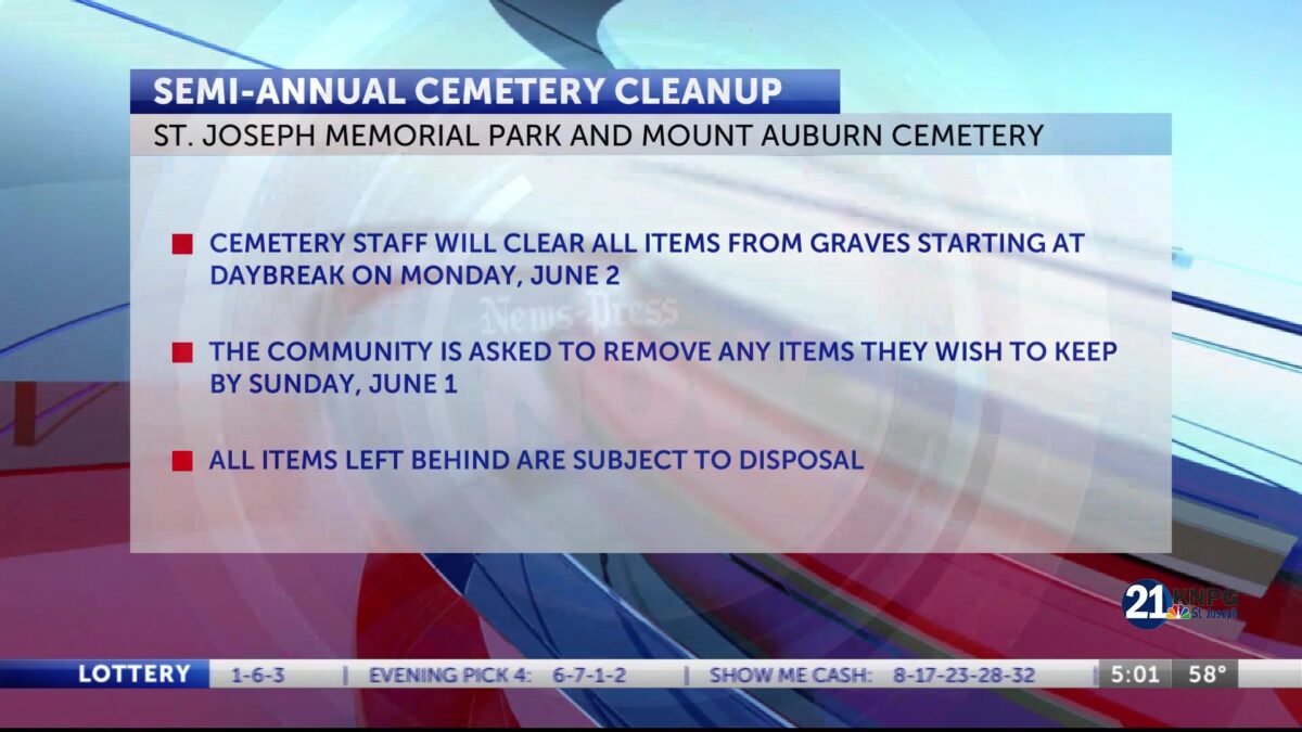 St. Joseph Memorial Park and Mount Auburn Cemetery to conduct semi annual cleanup