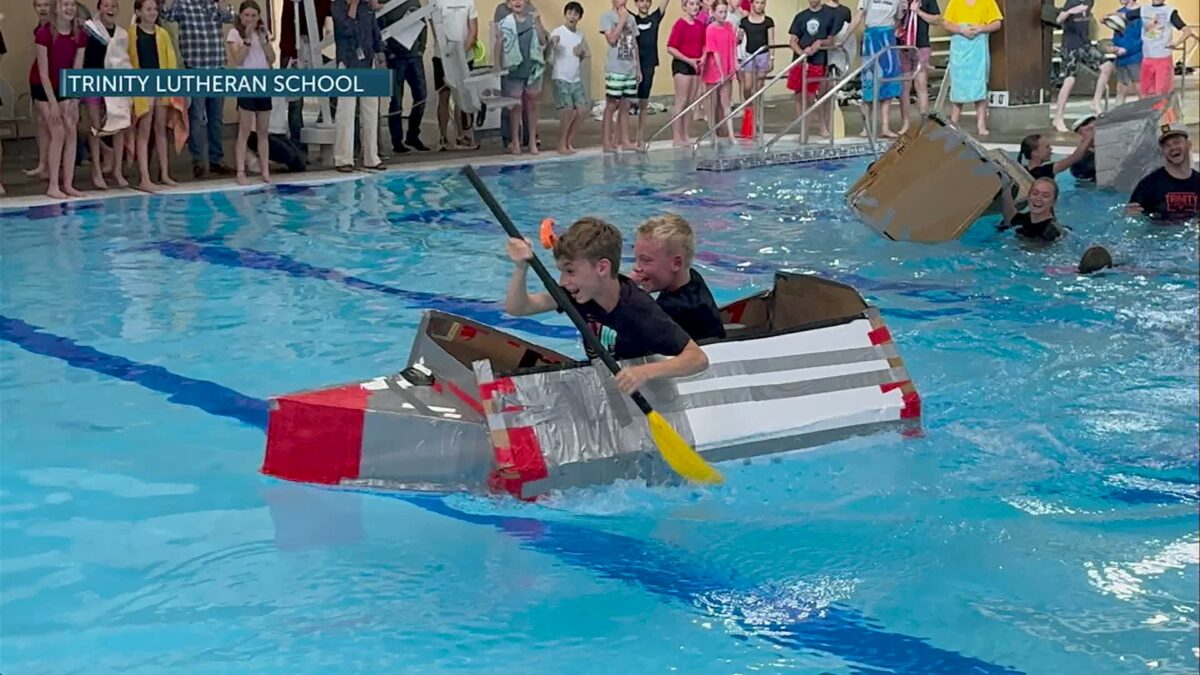 Whatever floats your boat: Trinity Lutheran sixth-graders make a splash at Cardboard Boat Regatta