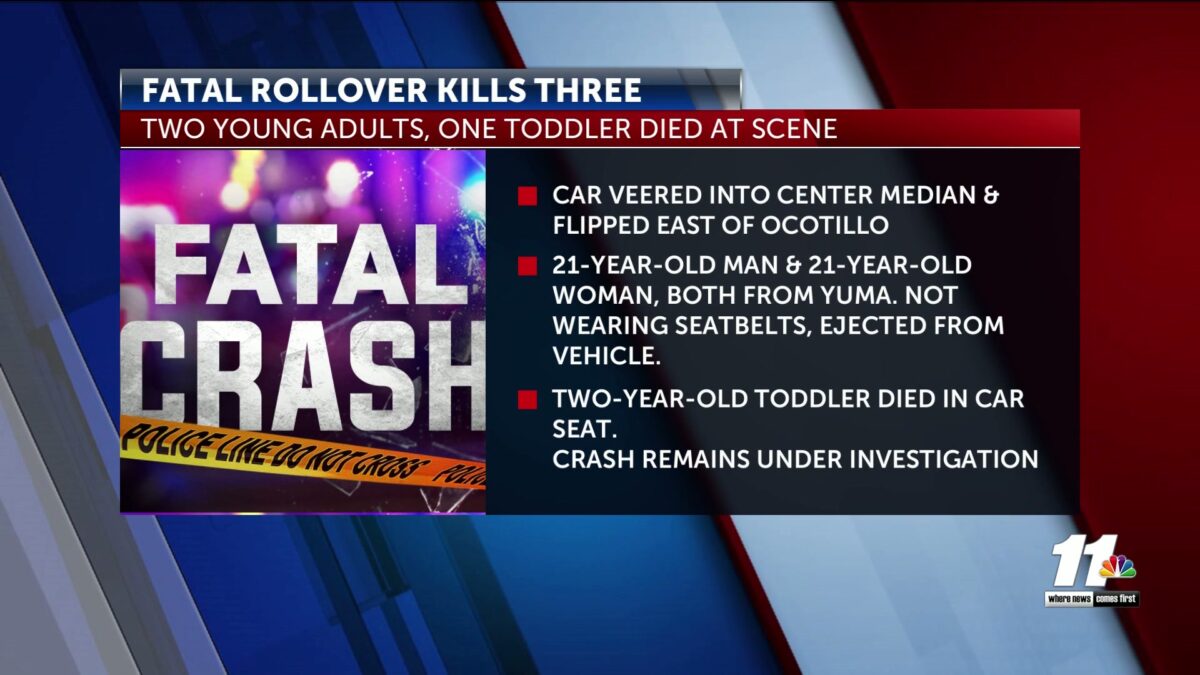 Three dead in crash on Interstate 8 in Imperial County