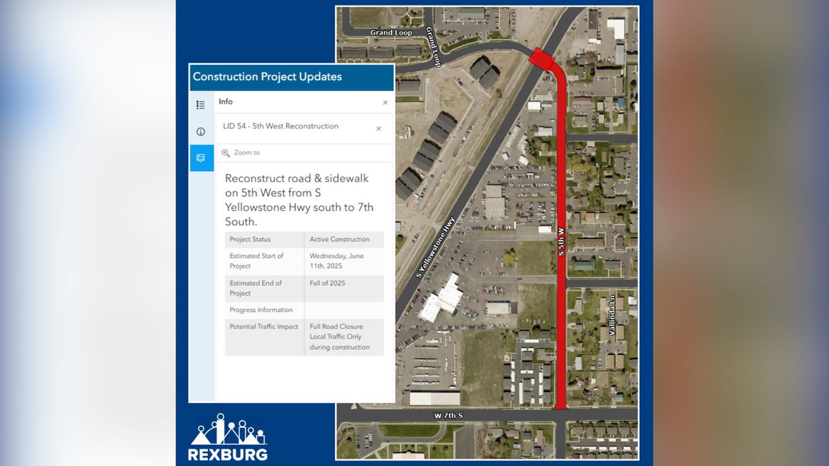 5th W in Rexburg to close Wednesday for road and sidewalk project