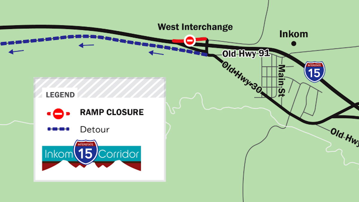Inkom on-ramp to northbound I-15 (Exit 58) night closures planned for next week