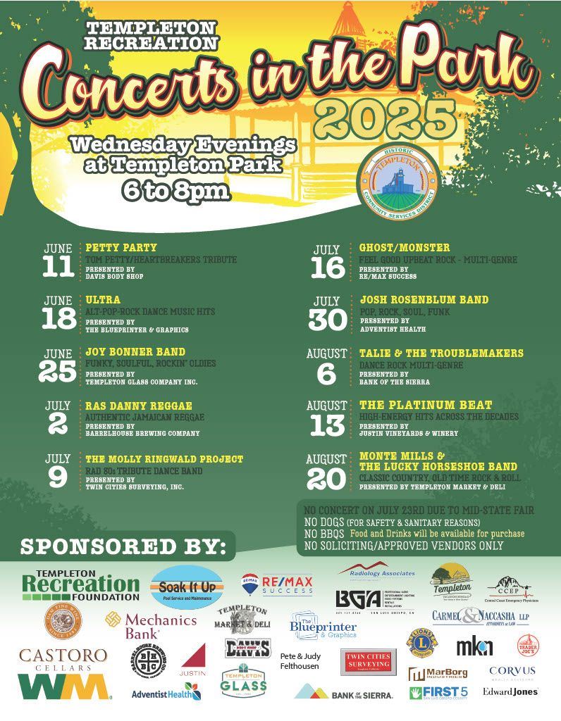 Templeton’s ‘Concerts in the Park’ Music Series returns this Summer