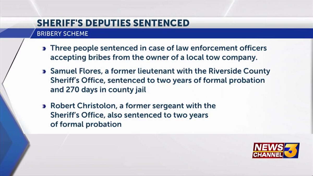 Ex Riverside County Sheriffs lieutenant and sergeant sentenced in towing scam along with tow company owner