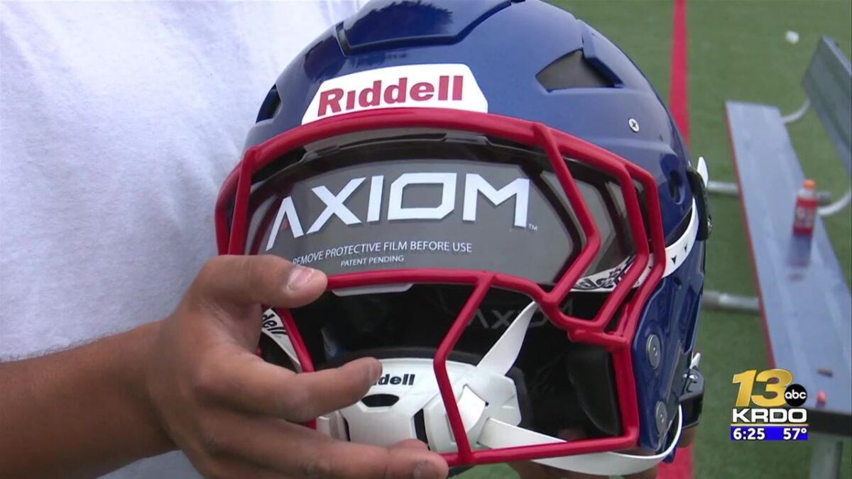The Fountain Fort Carson football team shows off their new helmets