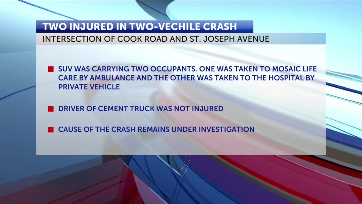 Crash at Cook Road and St. Joseph Avenue sends two to hospital