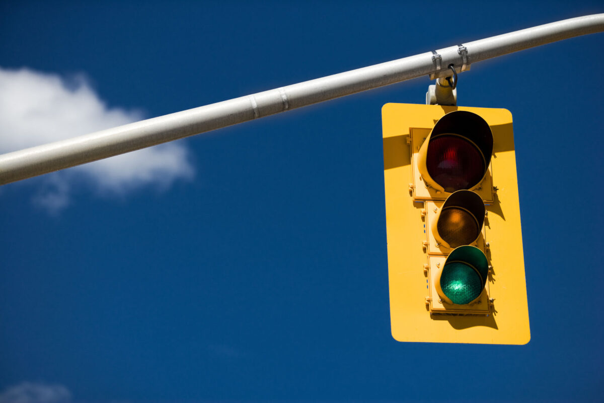 Traffic lights down at King Hill and Lake Avenues