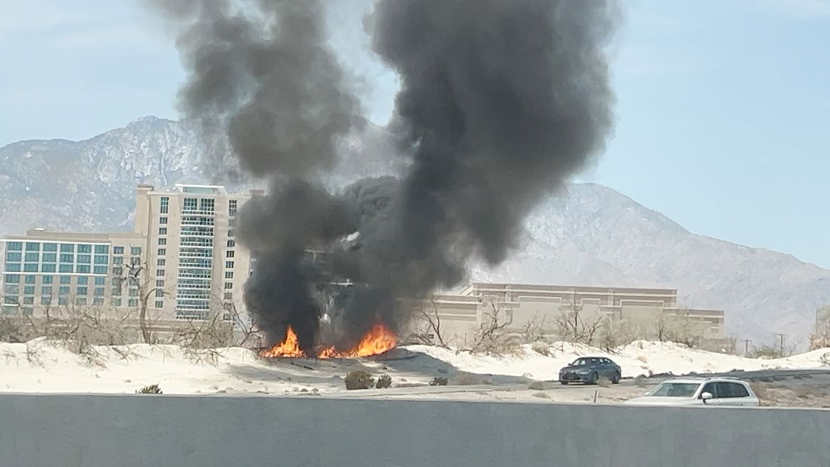 Tamarisk trees burn near I-10 east of Bob Hope