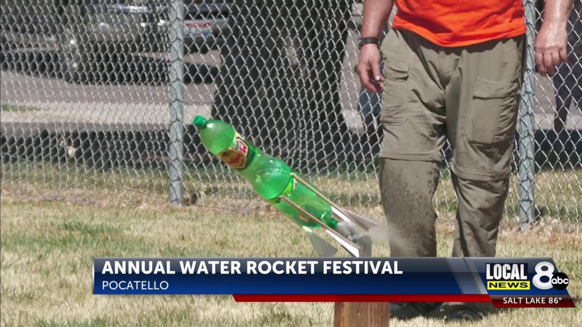 Kids send water-powered rockets into the sky