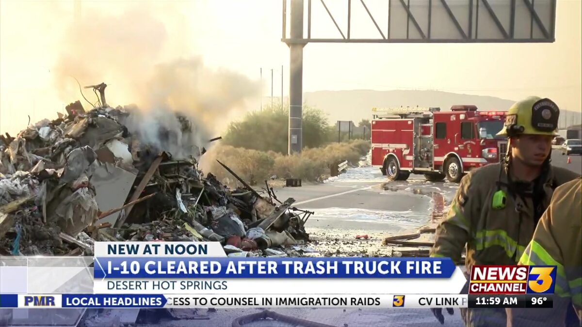 Lanes and onramp reopen after trash truck fire on I-10 near Indian Canyon