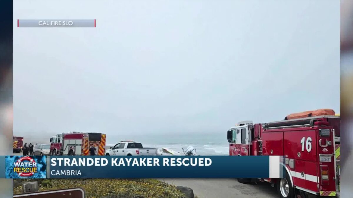 Stranded kayaker rescued after capsizing on rocks in Cambria