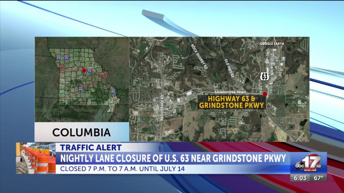 Nightly lane closures on U.S. 63 near Grindstone Parkway to start Monday