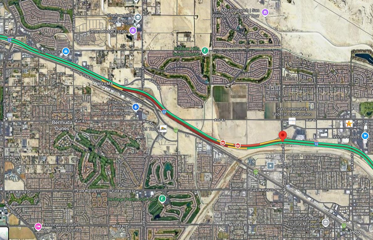 SIG Alert issued on I-10 in Indio due to vehicle fire