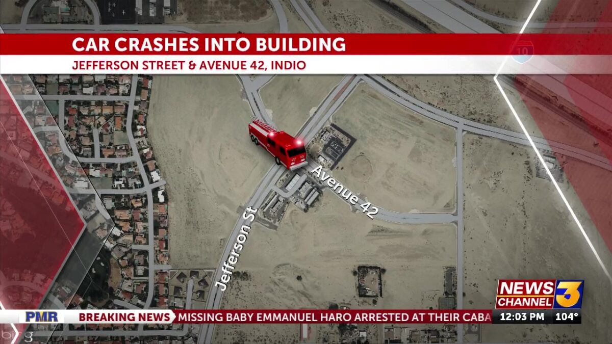 Person hospitalized after crashing vehicle into building in Indio