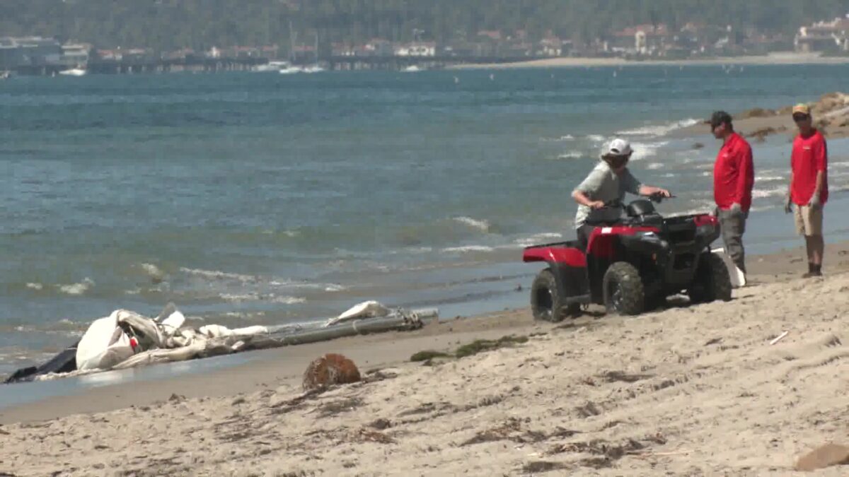 Emergency Clean Up of Wrecked Boat Underway on the Montecito Coastline