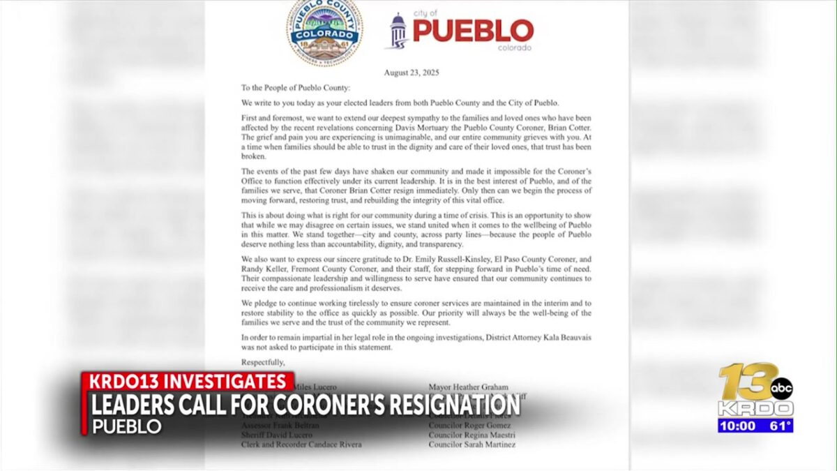 Nearly every elected official in Pueblo is calling for County Coroner Brian Cotter to step down