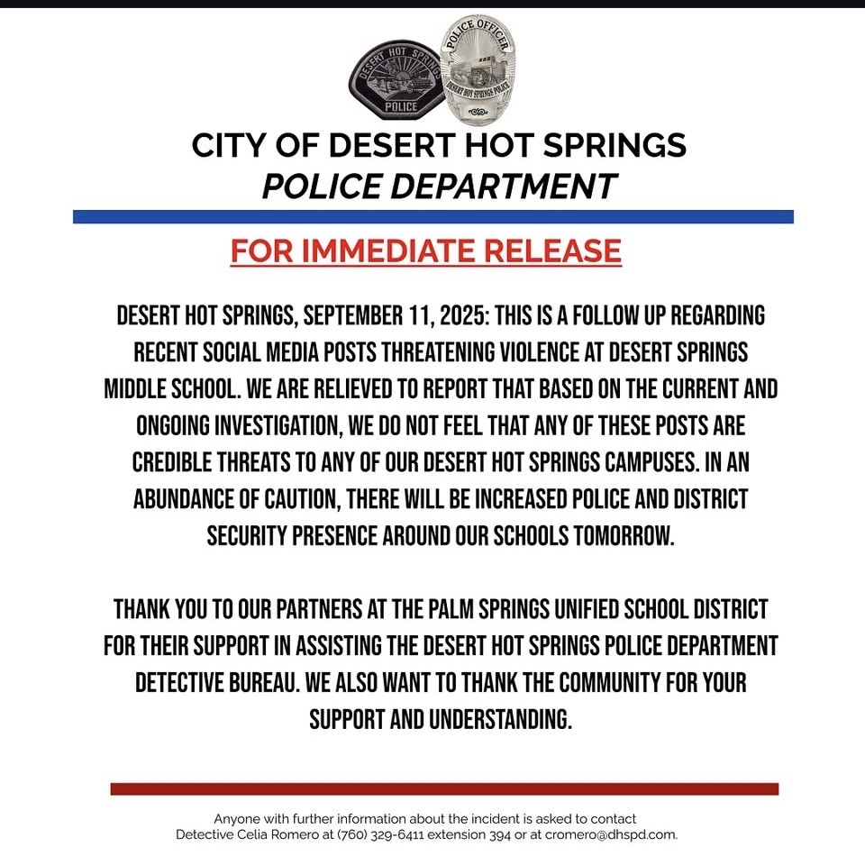 Extra Security at Desert Hot Springs Schools After Online Threat