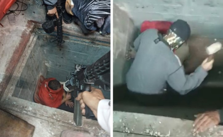 The kidnapping victim in a trench being held at gunpoint and threatened with a hammer. These photos were sent to the victim's family members as they demanded ransom.