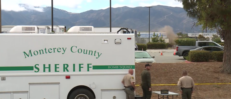 The bomb squad was called out to the Goodwill near the Salinas airport after employees discovered what appeared to be a hand grenade inside one of the parking lot donation bins.