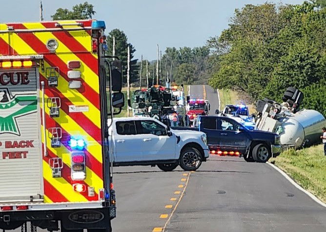 Route M reopened after truck carrying chemicals crash
