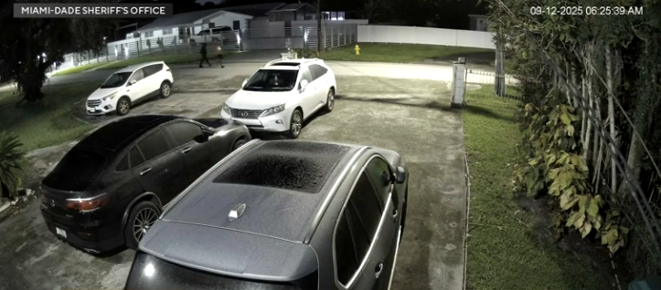 The Miami-Dade Sheriff's Office is asking for the public's help to identify two men who allegedly set a vehicle on fire after they could not push it into a Miami canal.