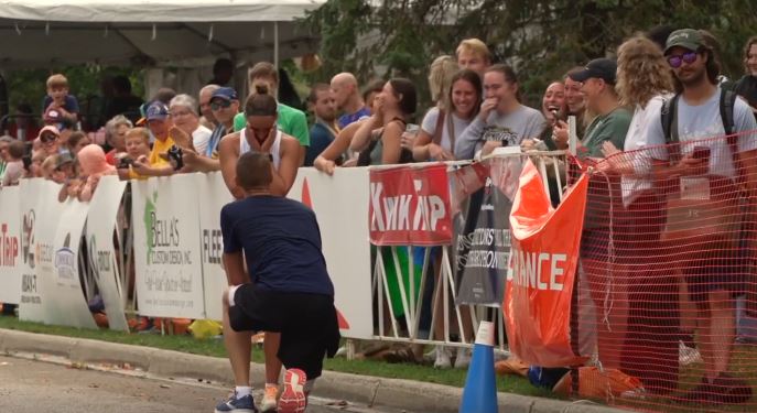 Drew Scott's goal wasn't just to finish the 26.2-mile race. Right before crossing the finish line