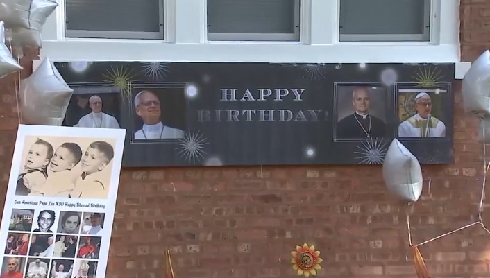 Pope Leo received a Portillo's chocolate cake for his 70th birthday Sunday. A party was held outside his childhood home in Dolton