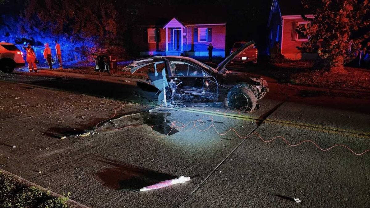 A car was split in half after a crash in College Hill early Wednesday morning. The other half of the vehicle was located about 50 feet away.