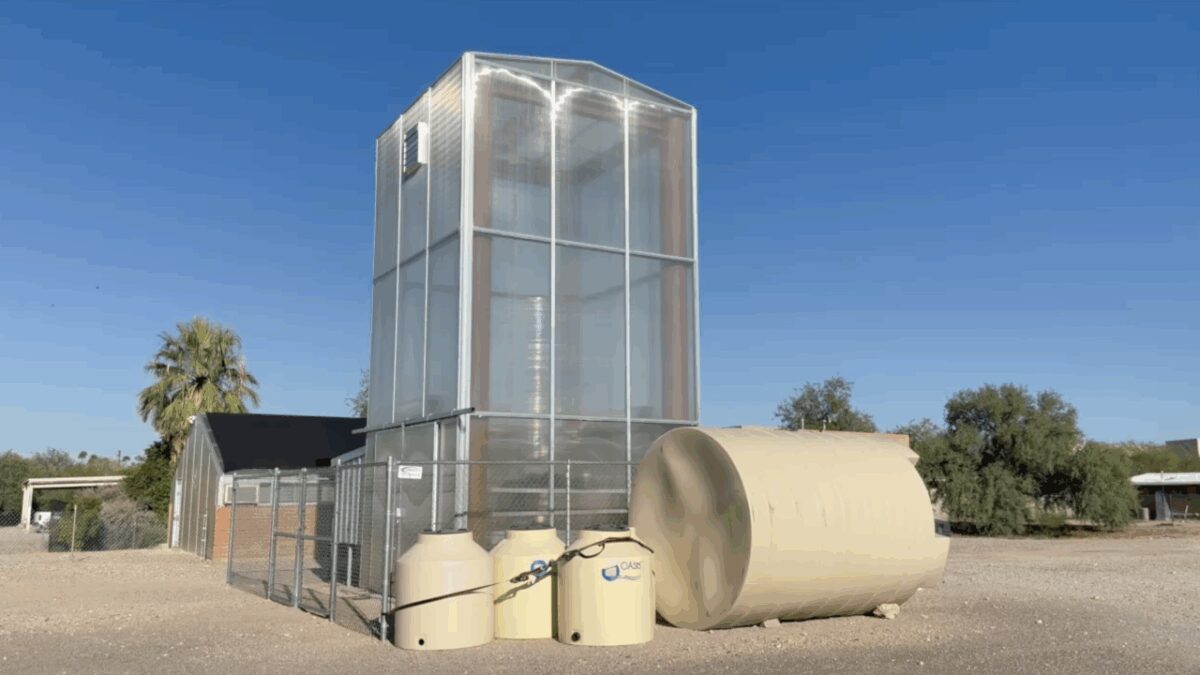 A 25-foot tower prototype dries fruits and vegtables in hours