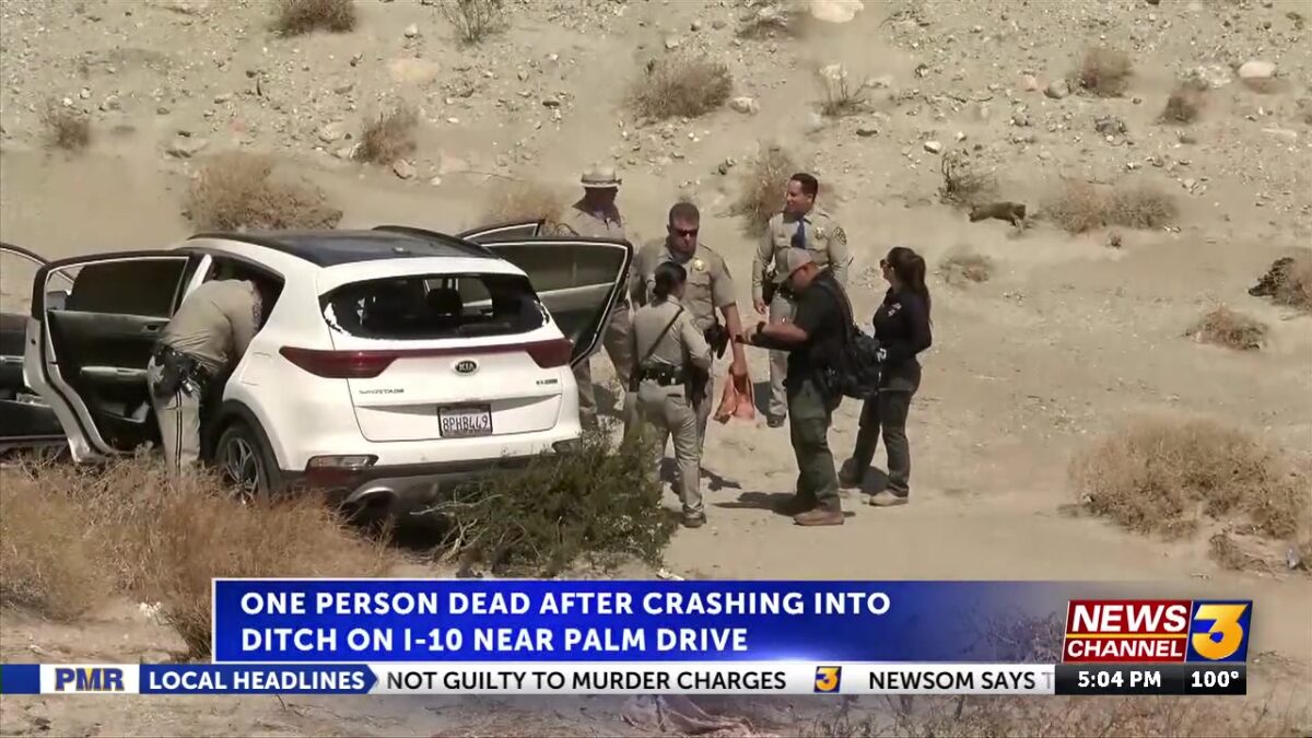 One person dead after crashing vehicle into ditch on I-10 near Palm Drive