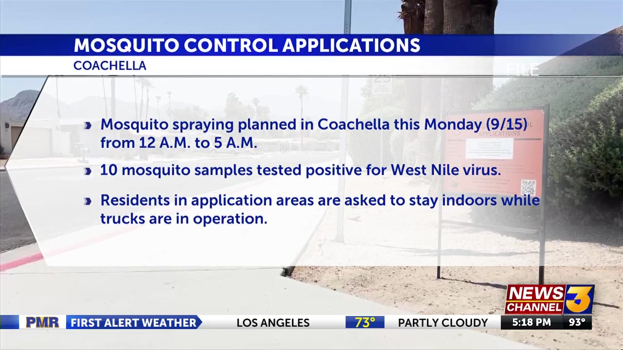 Mosquito spraying to prevent mosquito-borne illness planned in Coachella