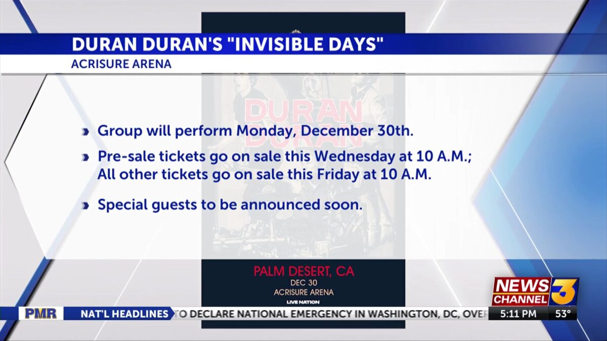 Duran Duran set to perform at Acrisure Arena on Dec. 30