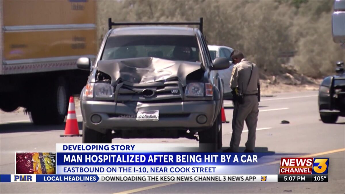 Man hospitalized after being struck by vehicle on I-10 near Cook Street