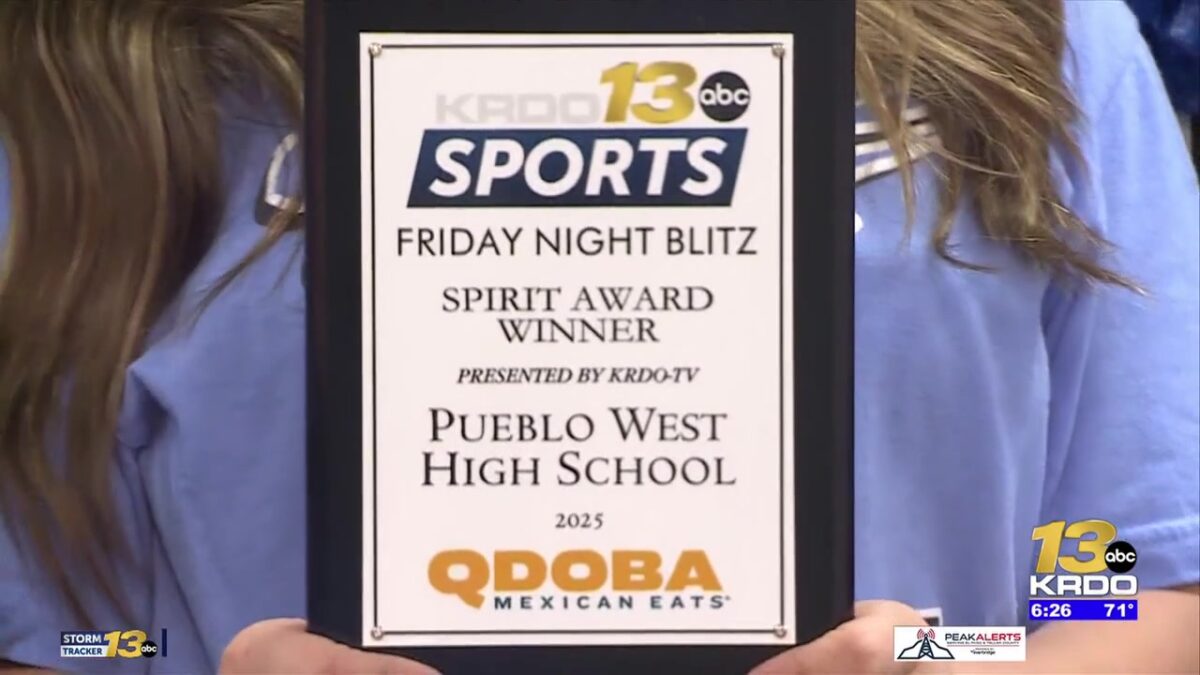 Pueblo West High School receives the Qdoba Friday Night Blitz Spirit Award plaque