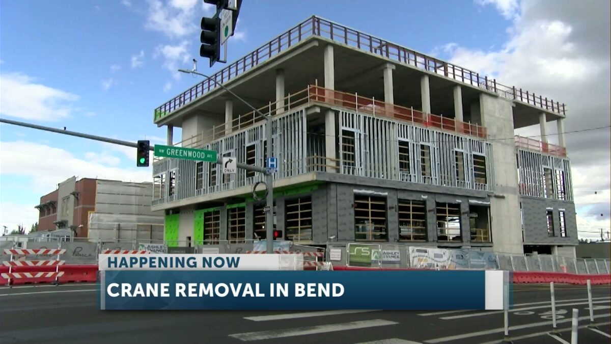 A massive crane used for Deschutes County Courthouse construction has been removed