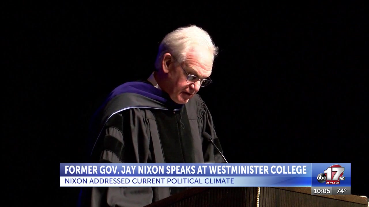 Former Gov. Jay Nixon condemns political violence during speech at Westminster College in Fulton