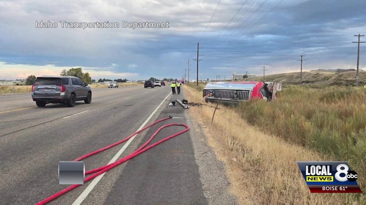 Overturned fuel trailer causes delays on US-91 south of Idaho Falls