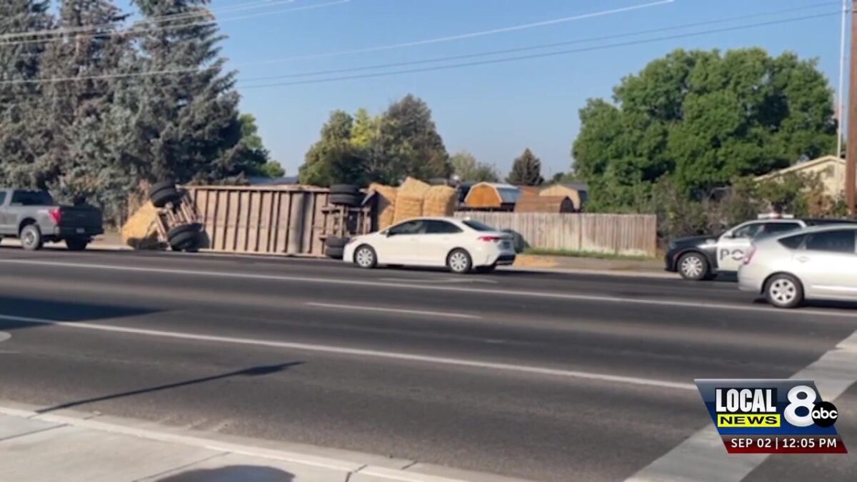 Truck loses its load of straw on East 25th Street in Idaho Falls