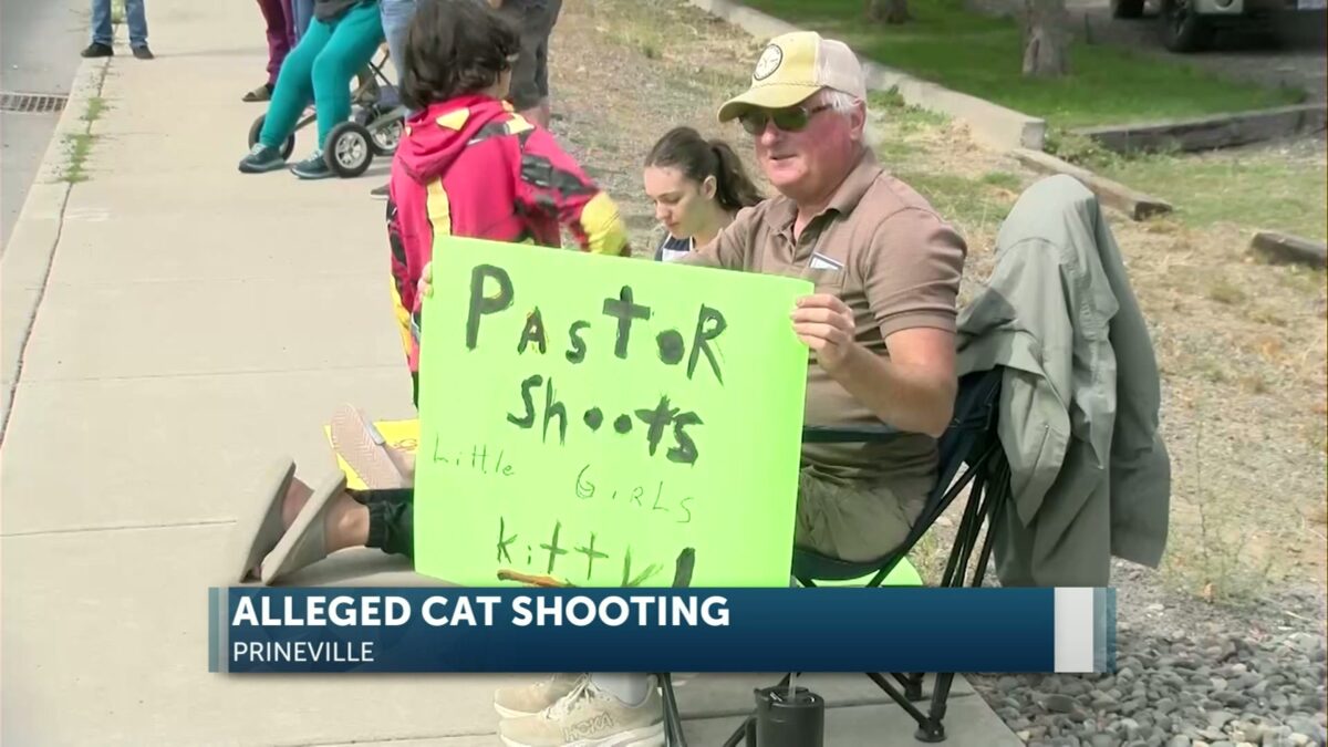 Protesters rally after Prineville pastor accused of shooting cat