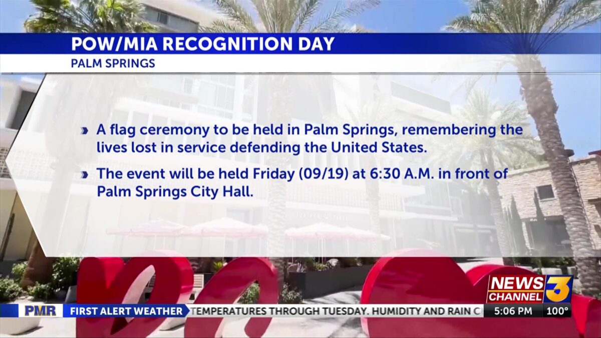 Palm Springs to host flag ceremony for National POW/MIA Recognition Day