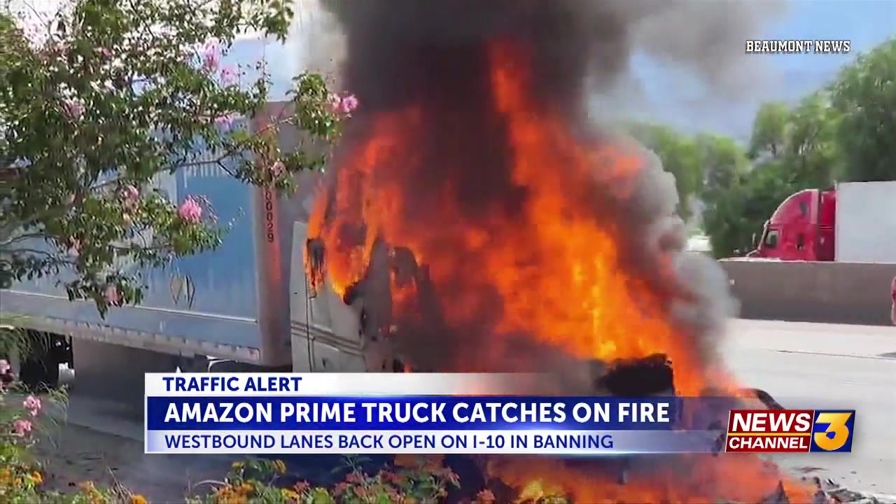 Amazon Prime truck catches on fire