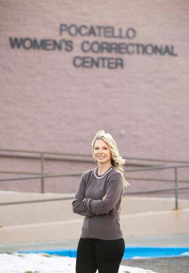 Stephanie Taylor-Thompson in front of the Pocatello Women’s Correctional Center