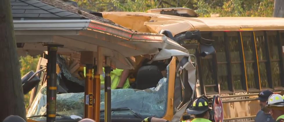 A family in Forward Township has been forced out of their home after a school bus crashed through the front of the house.
