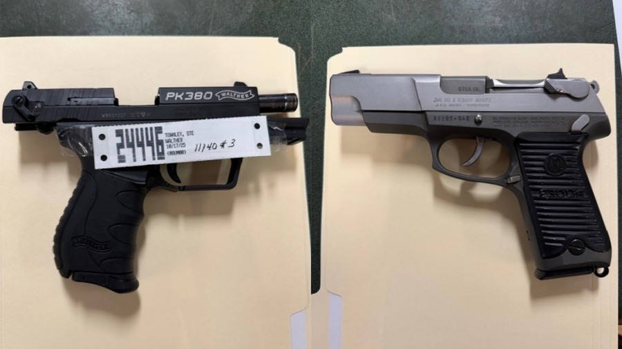 A Mansfield police officer pawned two pistols he took from the police chief’s office to pay his electric bill